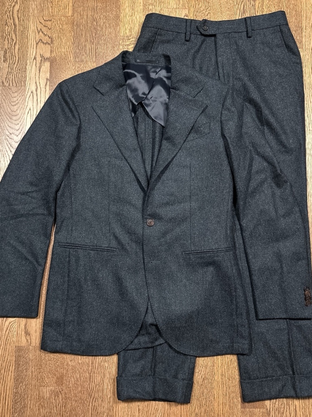 Spier & Mackay Flannel Wool Dark Gray 2 Piece Suit Set Blazer Pants Mens 38